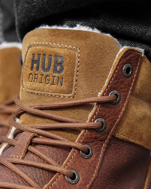 Leather boots with wool lining closeup
